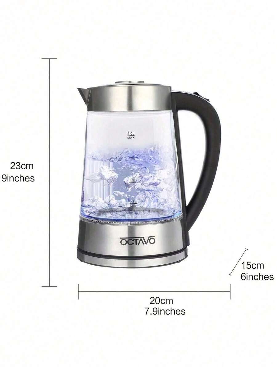OCTAVO 电热水壶，玻璃壶身，温水器，不锈钢壶盖和壶底，快速加热，自动断电，防干烧保护 - 美規B型插(110-127V) - 查看 1