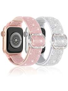 2条装闪亮弹力尼龙表带,兼容 38/40/41/42/44/45/46/49mm,闪亮弹力尼龙表带,女士替换运动单圈腕带,兼容 Series Ultra/11/10/9/8/7/6/5/4/3/2/1 - 黑色 - 查看 15