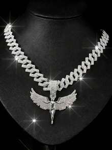 1pc Unisex Fully Rhinestone Angel Pendant Necklace, Fashionable Student Accessory - Angel Pendant Necklace - View 13