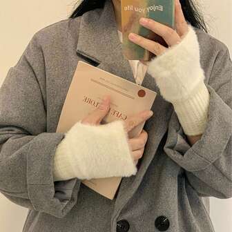 Damhandskar för utomhussport, varma, termiskt fodrade, halvfingerhandskar, pekskärmskompatibla, varma och vindtäta för höst/vinter