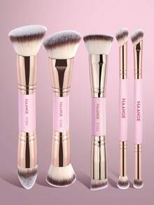 MAANGE 5Pcs Professional Facial Double-Ended Makeup Brush Set,Bevel&Taper Foundation Brush Contour Brush Blush Brush Powder Brush Eyeshadow Brush Concealer Brush Highlight Brush Smudge Brush,Makeup Tools With Soft Fiber For Easy To Carrying,Set For Travel,Gift For Women&Girls ﻿