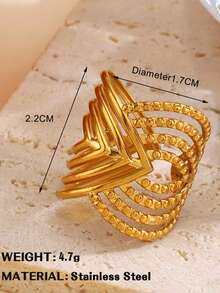 4pcs Elegant Stainless Steel 18K Gold Plated Luxury Retro Geometric Round Bead Star Line Design Ring Set, Suitable For Women Daily, Festival, Gift, Party, Date, Holiday, Dinner, Durable And Chic Ring Set, Valentine's Day - Multicolor - View 5