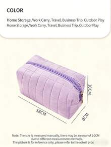 1pc Plaid Plush Cosmetic Bag, Large Zipper Travel Toiletry Bag, Multi-Functional Storage Pouch, Suitable For Home Organization And Outdoor Travel, Bathroom And Bedroom Storage, Large Capacity - Multicolor - View 9