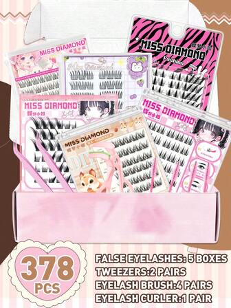 378pcs/Set Pink Gift Box False Eyelashes - 8-18mm. The Gift Box Contains Three Designs: Delicate, Fox, And Mouse, Making It Easy To Match For Different Occasions. Suitable For Daily Makeup, Parties, Ramadan, New Year Celebrations, And Can Be Worn Without Glue.