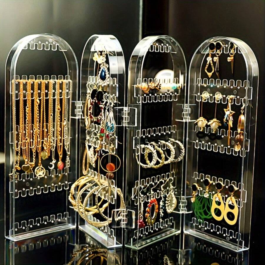 1pc 240 Hole Transparent Acrylic Earring Display Stand - Large Capacity Oval Jewelry Storage Box, Durable Plastic Material, Suitable For Independent Floor Models In Retail Stores, Boutique Stores, And Small Businesses, Selling Jewelry Display Towers - Multicolor - View 1