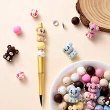 28件套手链项链制作硅胶珠套装，浣熊图案珠子配15毫米印花圆珠，DIY手工套装，笔，派对礼品 - 彩色 - 查看 5