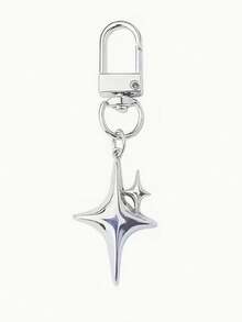 1pc Fashionable Silver Alloy Star & Moon Keychain, Star Diamond Keychain, Suitable For Backpacks, Cars, Eid, Ramadan Daily Use Gift, Holiday Gift - Multicolor - View 6