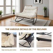 Papasan Rocking Chair With Cushion, Oversized Lounge Rocker For Patio, Balcony, Living Room & Bedroom, Cozy Indoor Outdoor Chair - White - View 5