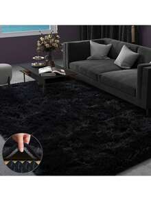 New Plush Soft Fuzzy Mat With Thick Pile, Modern Luxury Floor Mat For Living Room, Bedroom, Playroom - Machine Washable Blend, Fluffy Shag Mat For Indoor Use, Rectangular Design, Durable & Easy Maintenance, Stylish Addition To Any Space, Big Mat For Living Room, Extra Large Rugs For Living Room Cozy Home Decor Gift For Men & Women, CA - màu đen - Xem 3