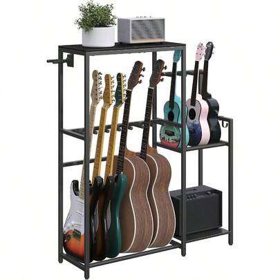 Odwmwhuh Guitar Stand Multi-Guitar Rack For Acoustic Electric Guitar Bass Ukulele Banjo For 7 Guitars Guitar AMP Stand Record Rack With Guitar Accessory Holder EVA Cover For Home Studio Black GSHB8701