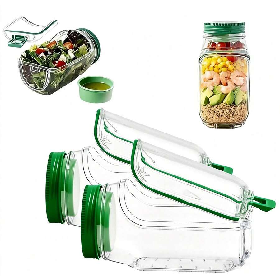 34盎司（1000毫升）侧开式防漏沙拉容器，带调料杯，一体式盖子和瓶身设计，适用于办公室、健身房、野餐（橙色/绿色）