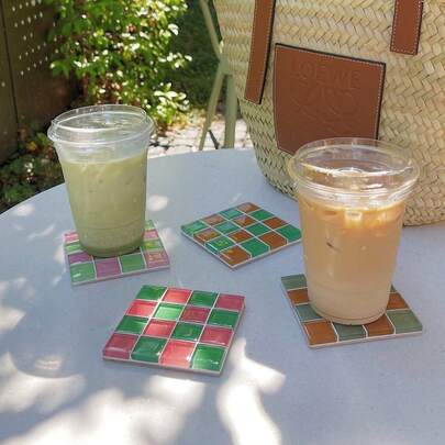 크리스탈 유리 타일 음료 코스터 모자이크 코스터 다채로운 홈 데코 선물 사무실 책상 바 데코 음료 컵 코스터 음료 컵 코스터