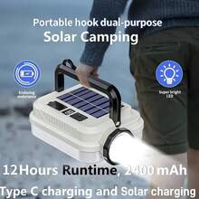 Portable Ultra Bright Multifunctional Solar Flashlight, High Lumen Handheld Flashlight, Built-In 2400mAh Lithium Battery With Hidden Hook, Long-Lasting Battery Life, 8 Lighting Modes, Suitable For Power Outage Emergency, Mobile Phone Charging, Camping, Mountain Climbing, Fishing, Halloween Party Gifts, Christmas Gifts, Surprise Gifts - 冷白色 - 查看 6