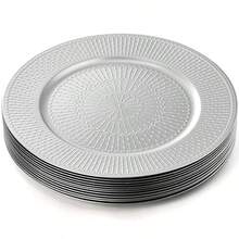 DEAYOU - Paquete de 12 placas de carga plateadas cargadores de abalorio de 13 pulgadas para platos de cena bandejas de plástico reutilizables para bodas fiestas eventos juegos de mesa decoración - Plateado - Ver 4