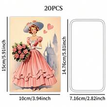 20张复古浪漫情人节明信片，爱情主题情人节及周年纪念日墙面装饰套装，适用于家居及卧室装饰、装饰卡片、剪贴簿及礼品赠送 - 彩色 - 查看 3