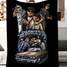Retro HOMIES Patterned Blankets - Super Soft Flannel, Cartoon Characters Perfect For Home Offices Or Car Trips - Ideal Birthday Or Holiday Gifts, Comfortable Naps All Year Round - 彩色 - 查看 1