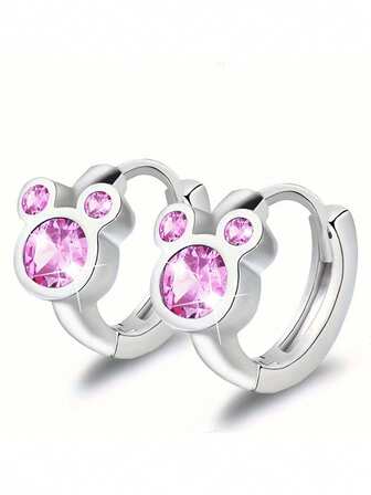 S925 Sterling Silver Cartoon Animal Hoop Earrings With Synthetic Zirconia Stones - Perfect For Everyday Wear And Gift Giving