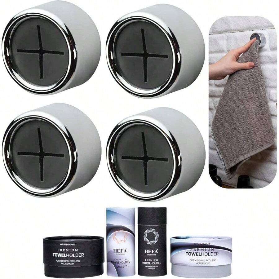 HEFA Ganchos para toallas Regalo de Navidad organización de cocina gancho para toallas de cocina accesorios de cocina Cromado Paquete de 4 - cromo - Ver 1