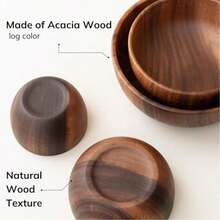 1pc High-Quality Fruit Salad Bowl, Made Of Acacia Wood, Can Be Used As Japanese Rice Bowl, Ramadan Specialty Single Wooden Tableware, Kitchen Utensil, Wooden Soup Bowl, Handcrafted. Slight Blackening Is Normal., Eid Mubarak - Multicolor - View 2