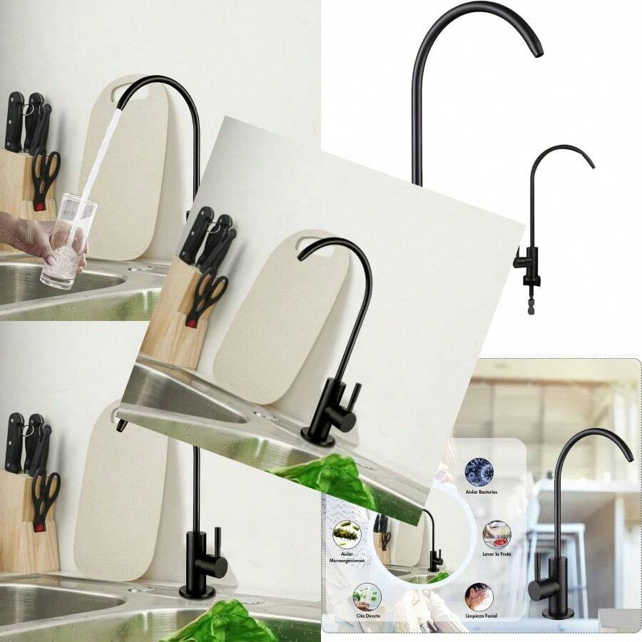 swfggGrifo de Filtro Purificador de Agua Potable Llave de Filtro de Agua para Cocina Grifo de filtro Grifo Giratorio de Acero Inoxidable de 360 ​​Grados Negro Mate SP-10016-Neg - NegroMate - Ver 1