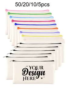 5/10/20pcs Set Blank Canvas Tote Bags For DIY Painting And Digital Printing, Portable Cosmetic Bags For Toiletries, Travel Makeup, Gifts To Express Love And Gratitude, Cute Handbag/Wallet/Snack/Gift Storage Bag With Zipper For Lipstick, Brush, Skincare, Phones, Coins, Small Items Make Up Bag - Beige - View 3