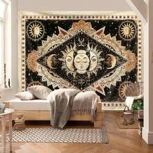 1件波西米亚太阳神印花挂毯，现代涤纶方形装饰壁挂，适用于客厅和卧室 - 彩色 - 查看 2