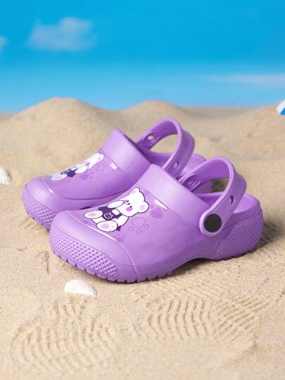 1 Pair Girls Cute Bear Casual Comfortable Flat Hollow Slippers, Suitable For Summer