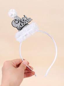 1 faixa de cabelo para meninas durante o Ramadã, com pompom branco, flor de chiffon branca e touca branca pontiaguda. Acessórios de cabelo para adolescentes. - Branco - Ver 4