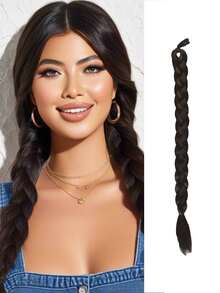 1pc Long Braided Wig, Fashion Synthetic Braided Ponytail For Women - Multicolor - View 12