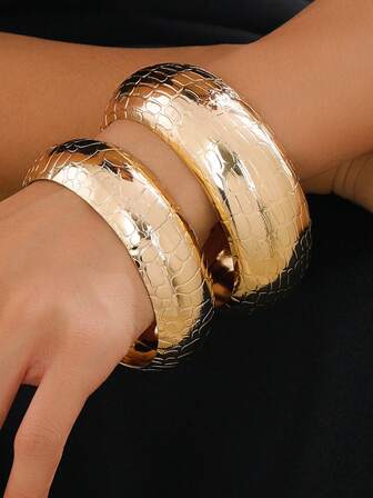 Exaggerated Geometric Metallic Snake Skin Layered Bracelet, Luxury Niche Jewelry Gift For Women