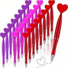 12/24 Pink/ Red/ Purple/ Rose Red Heart-Shaped Rotating Button Ballpoint Pens, Suitable For School Office Supplies, Love And Romance Writing Tools, Office Supplies, Valentine'S Day Gifts And Halloween Weddings, School Season Supplies, Fine Writing Tools,Back To School - Black - View 1