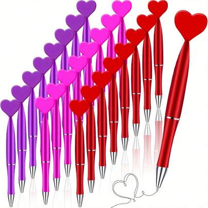 12/24 Bolígrafos de botón giratorio con forma de corazón de color rosa/rojo/morado/rojo rosa, adecuados para útiles escolares, herramientas de escritura de amor y romance, útiles de oficina, regalos del Día de San Valentín y bodas de Halloween, útiles de la temporada escolar, herramientas de escritura fina, de vuelta a la escuela