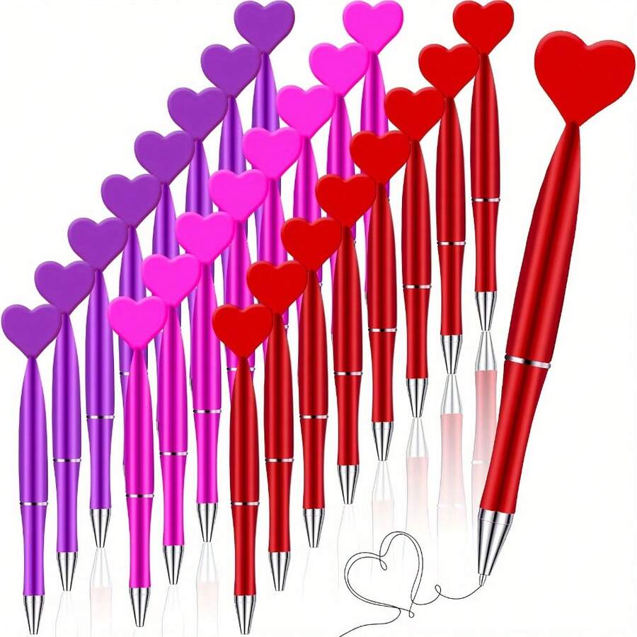 12/24 Pink/ Red/ Purple/ Rose Red Heart-Shaped Rotating Button Ballpoint Pens, Suitable For School Office Supplies, Love And Romance Writing Tools, Office Supplies, Valentine'S Day Gifts And Halloween Weddings, School Season Supplies, Fine Writing Tools,Back To School - Black - View 1