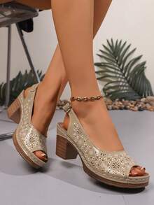 Plus Size Wedge Heel Casual Thick Sole Slide Sandals, Comfortable Outdoor Slippers, Leather Upper, Platform - Apricot - View 6