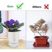 ShineMe Self Watering Pots 5 Pack Self Watering Planters for Indoor Plants 4.1 inch Plastic Plant and Flower Pots for African Violets Herbs Aloe Peace Lily with Absorbent Cotton Rope - Blanco - Ver 6