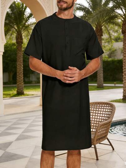 Men's Short Sleeve Robe, Spring/Summer Middle Eastern Robe, Arabic Clothing, Suitable For Festivals, Gift For Friends And Family