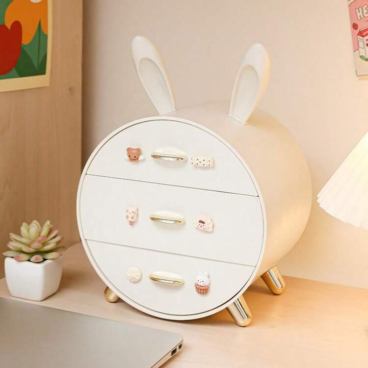Multi-Layer Drawer Desk Organizer Box, Cute Rabbit Design, Student Dorm Makeup Storage , Makeup Room Decor - Multicolor - View 13
