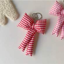 1pc Sweet Girl Blue & Pink Plaid Bow Keychain, Korean Ins Style Delicate & Elegant Bag Charm, Versatile Accessory For Keys/Backpacks - Multicolor - View 9
