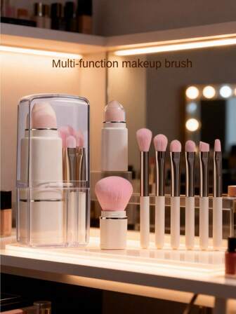 8-In-1 Travel Makeup Brush Set | It Is A Compact And Portable Storage Box | Includes Powder Brush, Eyeshadow Brush, Eyebrow Brush And Lip Brush | Suitable For Travel, Convenient For Storage And Easy To Use For Makeup Enthusiasts And Beginners. Ideal Gift For New Year, Valentine's Day, Mother's Day.