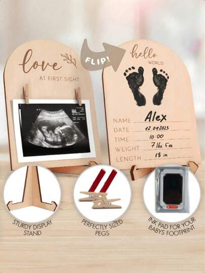 1 Set Of Wooden Ultrasonic Photo Frame Ornaments, With Ink Paste And Signature Pens, Pregnancy Announcement Or Baby Birth Decoration, Baby Shower, Home Decoration Gift, Baby Shower, Easter Gift For Girls/Boys