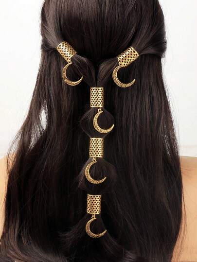 5 قطع مجموعة ديكور هلال ذهبي اللون لعيد مبارك، تصميم بوهيمي جميل لمشابك شعر هيب هوب، شريط رأس، خواتم شعر مضفر، هدية عيد، اكسسوارات حفلة