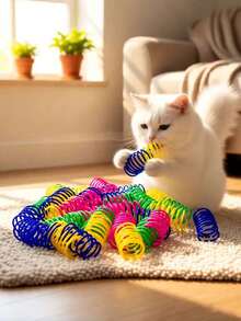 宠物猫自玩玩具，塑料彩色弹簧弹跳互动逗猫器，猫用品猫螺旋弹簧/纸皱玩具，2/4/8/10/12/14/20/30/40/50/60 件，创意玩具，消磨时间，保持健康，耐用塑料彩色玩具，适合击球、咬、狩猎，适合小猫，情人节猫/狗礼物 - 彩色 - 查看 4