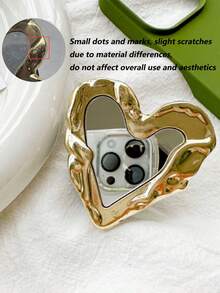 1 件心形镜面手机支架，电镀金属皱褶粘合可伸缩桌面支架，简约设计，兼容 、Android 手机，生日、家人、朋友礼物，推拉式手机握把手机配件 - 愛心鏡子 - 查看 10