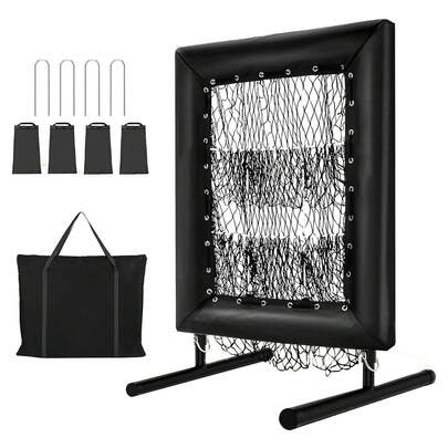 Red de lanzamiento de béisbol, red de lanzamiento de 9 agujeros con objetivo de zona de strike, altura ajustable de 5, red de entrenamiento portátil de fácil instalación para béisbol y sóftbol con 4 clavos en forma de U y 4 sacos de arena