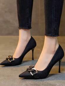 Women's French Oblique Toe High Heel Shoes, New 2025 Slim Heel Pointed Toe Dress Shoes, Fairy Style Niche Low Vamp Pumps - Black - View 5