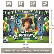 Customizable Photo Name Football-Themed Birthday Backdrop Flaming Green & Gold Balloons With Victory Ribbons Design For Birthday, Event, Festival, Activity Backdrop Decorations Photography Props Vinyl - Green - View 5