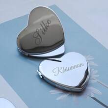Miroir de poche personnalisé gravé | Miroir de maquillage personnalisé en argent, peut graver votre nom | Cadeau parfait pour les demoiselles d'honneur, les mariages, les anniversaires, Noël | Pour elle, femme, mère, petite amie, meilleure amie - amour - Voir 3