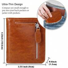 FUNTOR Carteras pequeñas para mujer, pequeñas y compactas con bolsillo RFID con bloqueo RFID, portafolios de piel auténtica para mujer, R: - B: piel de cera, café - Ver 6