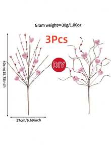 3支装心形浆果装饰签，DIY情人节礼物装饰，粉色心形浆果签搭配红色浆果，适用于情人节、婚礼、烛光晚餐、周年纪念日等场合。 - 彩色 - 查看 9