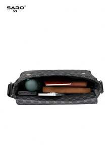 saroxi Men's Fashion Casual Messenger Bag, Multi-Functional Large Capacity, Adjustable Strap, Suitable For Travel, Hiking, Solid Color Minimalist Style Essential Crossbody Bag For Young Men And Students Valentine'S Day - 黑色 - 查看 10